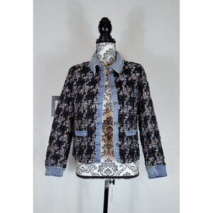 Ecru Womens Black Multi Tweed AND Denim Jacket PM Petite NWT Classic